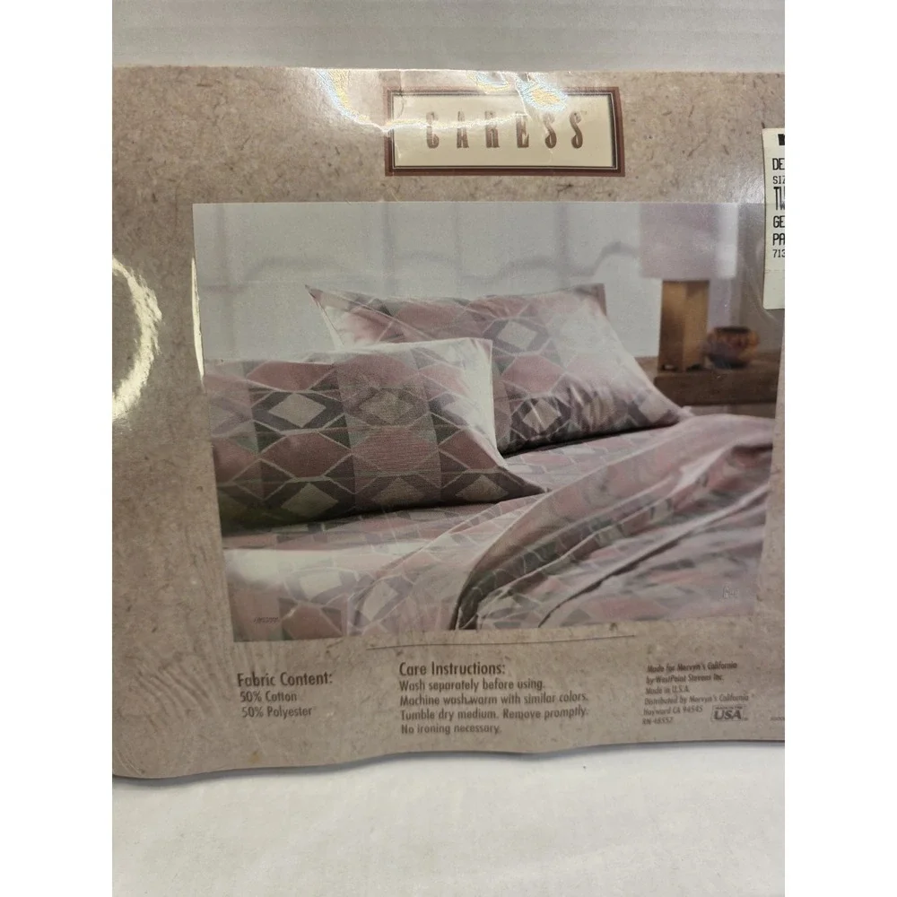 1990's Vintage Mervyns Caress Twin Flat Sheet Lot Of 2 Geometric Pastel NOS